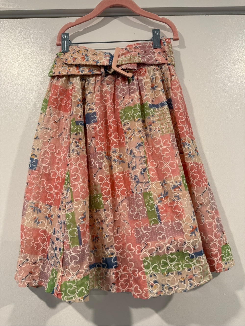 Girls cute heart clover colorful skirt with belt